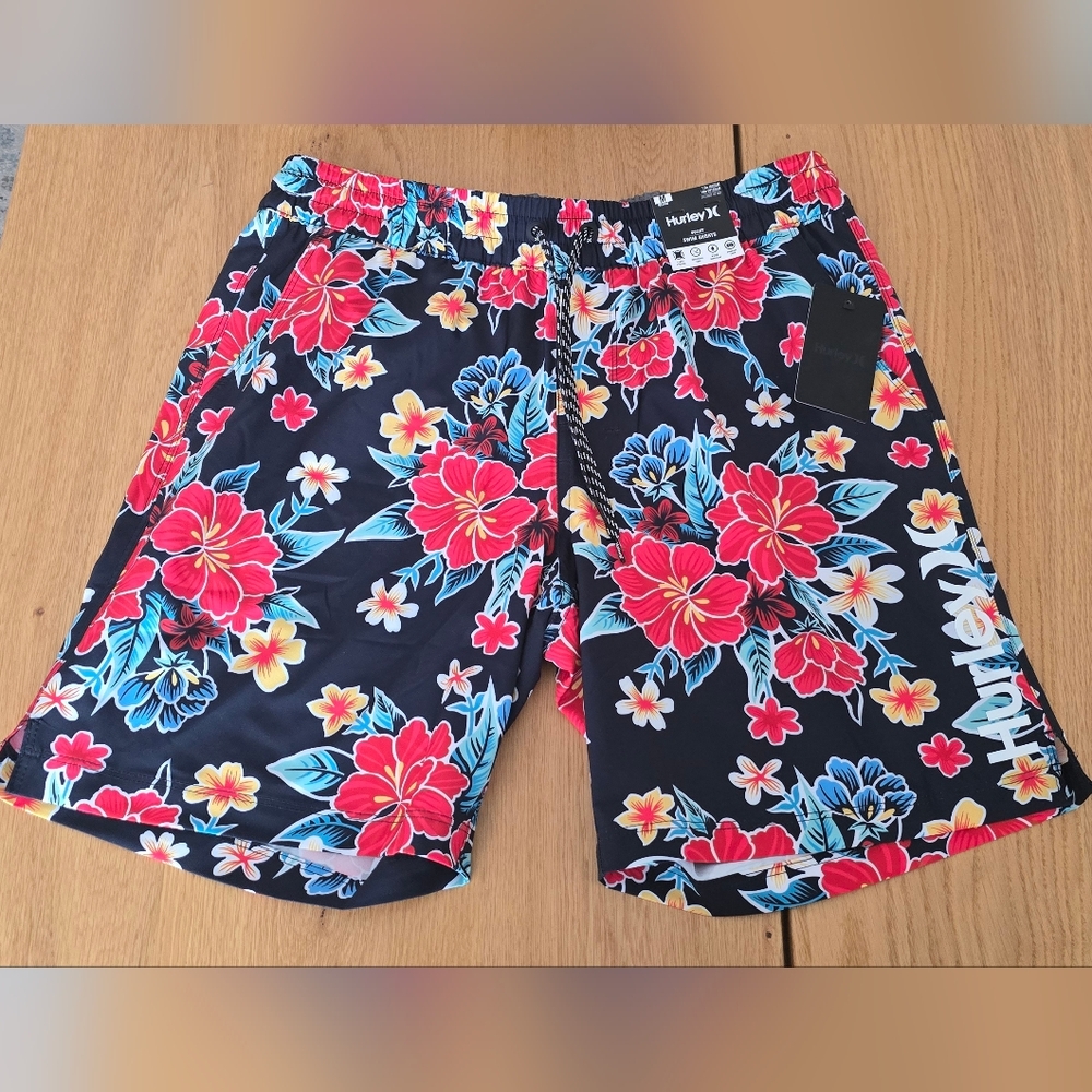 Hurley Tropical Floral Swim Trunks - Black and Red